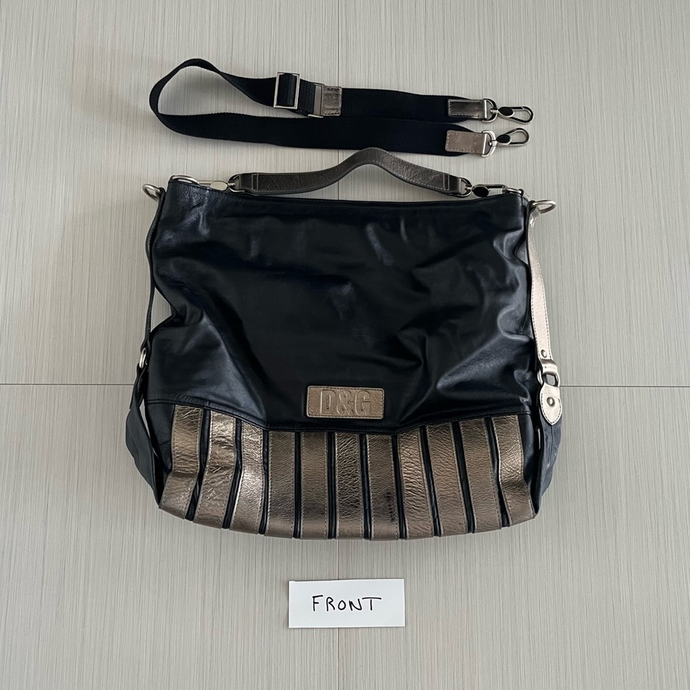 D&G Black and Bronze Shoulder Bag with Additional Strap